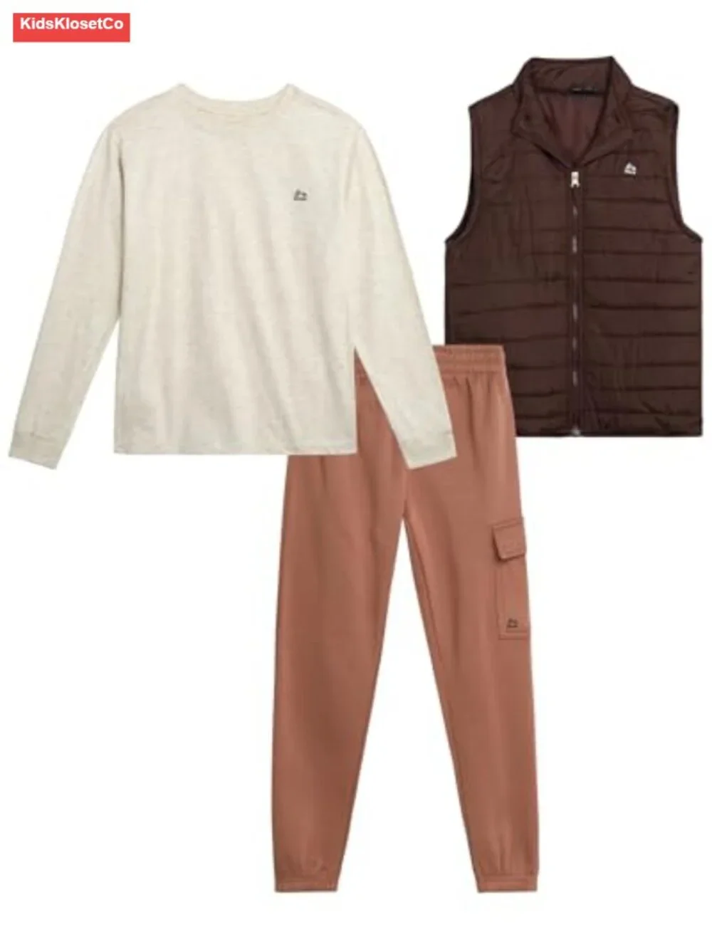 3pc Boys Zip Vest, Long Sleeve Tee & Fleece Joggers Set